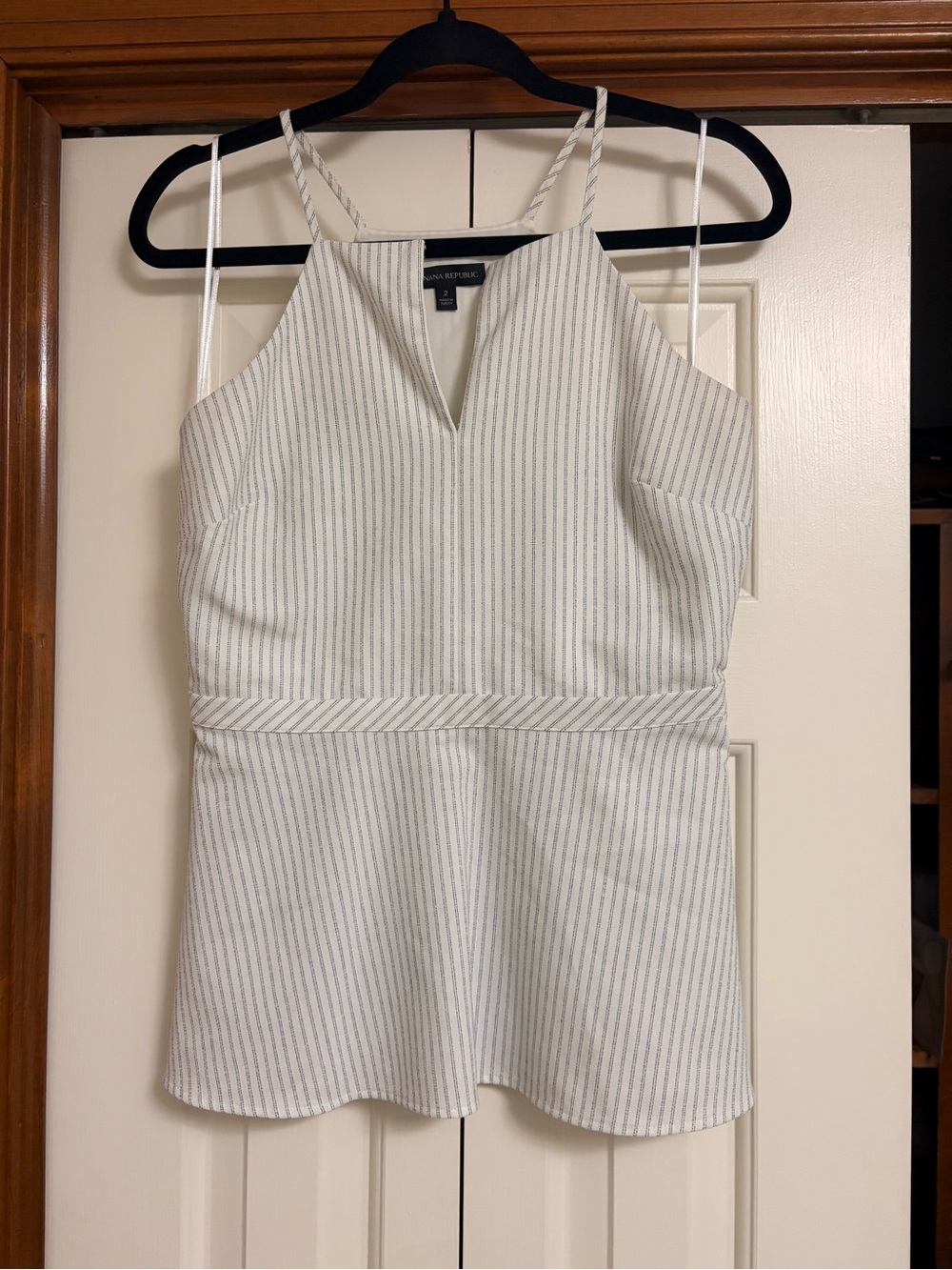 Banana White Striped Halter Peplum Top